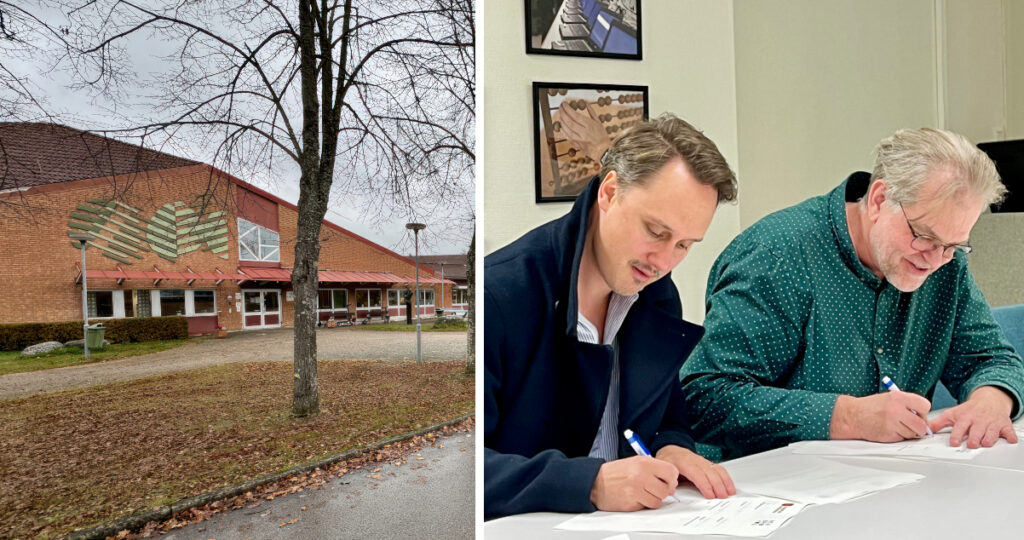 AMB:s rektor Jakob Klingstedt och bildningsnämndens ordförande Mikael Andersson signerar avsiktsförklaringen om framtida huvudman för gymnasieskolan i Tingsryd. AMB:s rektor Jakob Klingstedt och bildningsnämndens ordförande Mikael Andersson signerar avsiktsförklaringen om framtida huvudman för gymnasieskolan i Tingsryd.